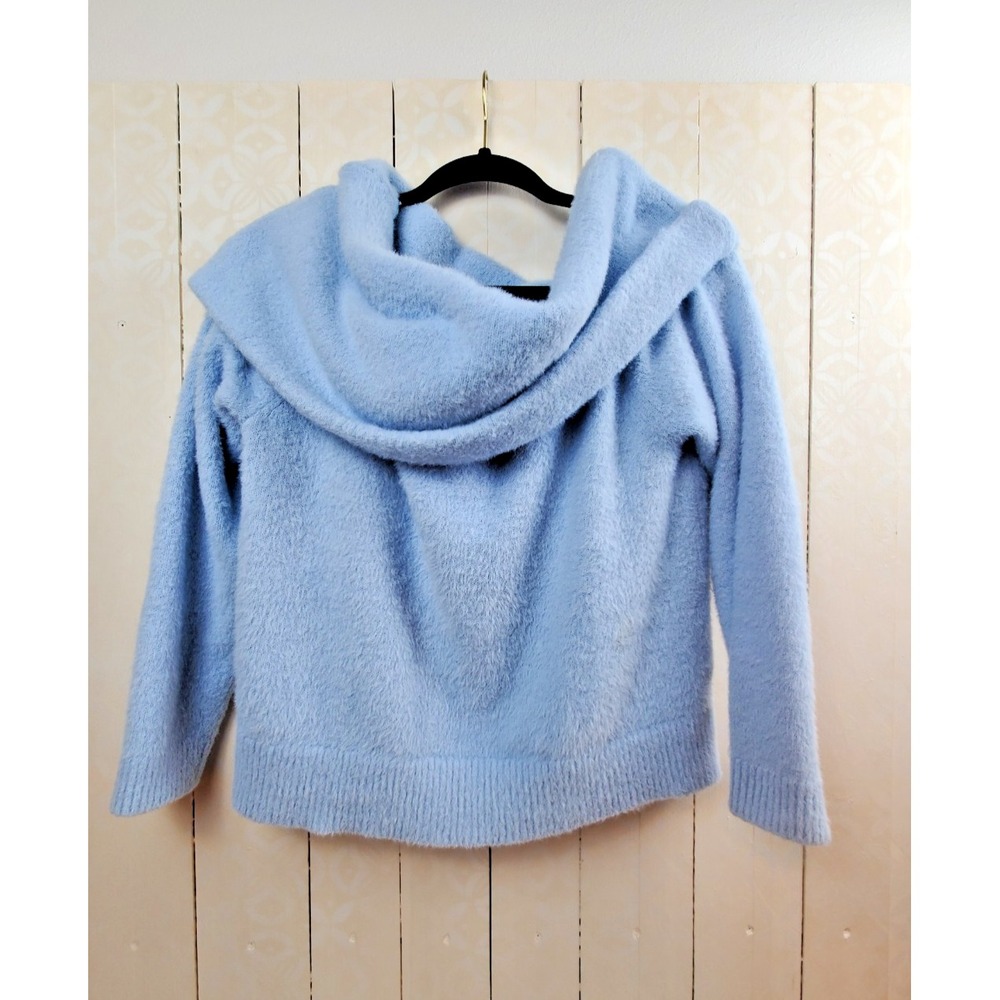 Light‎ Blue Fuzzy Eyelash Knit Cowl Neck Off Shoulder Sweater Womens Medium
